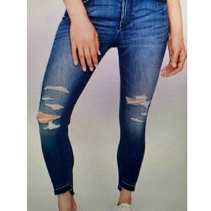 Express Mid Rise Light Wash Ripped Cropped Skinny Jeans